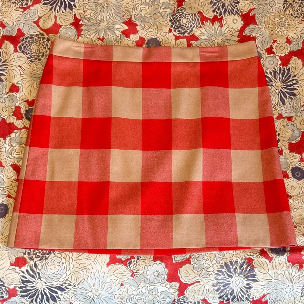 J. Crew Factory Red and Tan Check Mini Skirt